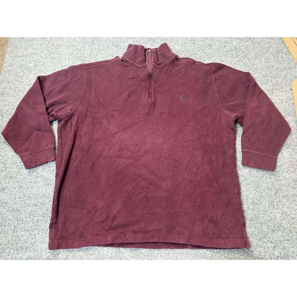 Polo Ralph Lauren Cotton Sweatshirt Mens Big 2X Red 1/4 Zip Mock Neck Pullover
